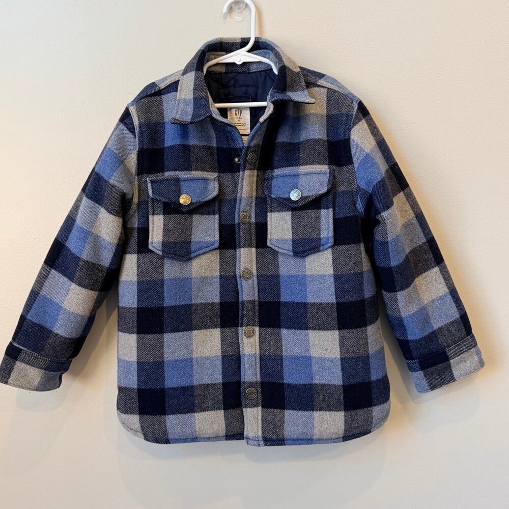 GAP Teen Plaid Flannel Shirt Jacket Quilted Lined Blue Gorpcore Shacket Size M